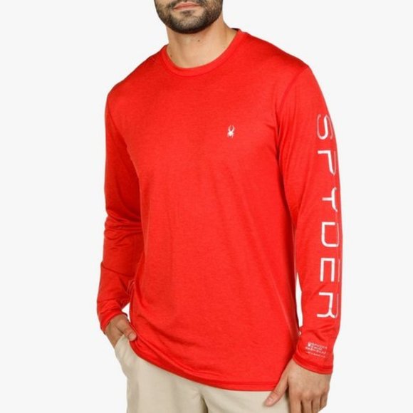 Spyder Men's Active Space-Dye Rash Guard Logo Long Sleeved Shirt Orange NWT/NEW - Picture 2 of 4